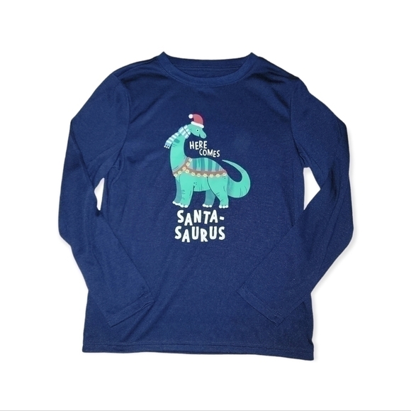 𝅺NWOT Santa Dinosaur Pajama Shirt - Picture 1 of 2